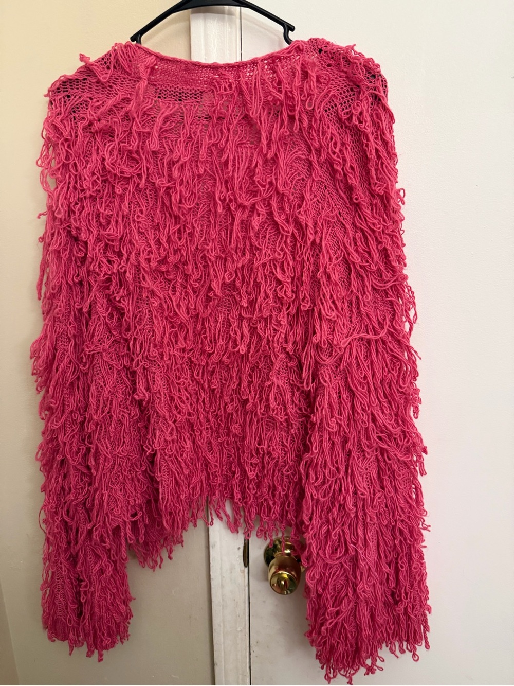 SHEIN Vibrant Pink Shag Loop-Knit Crewneck Sweater